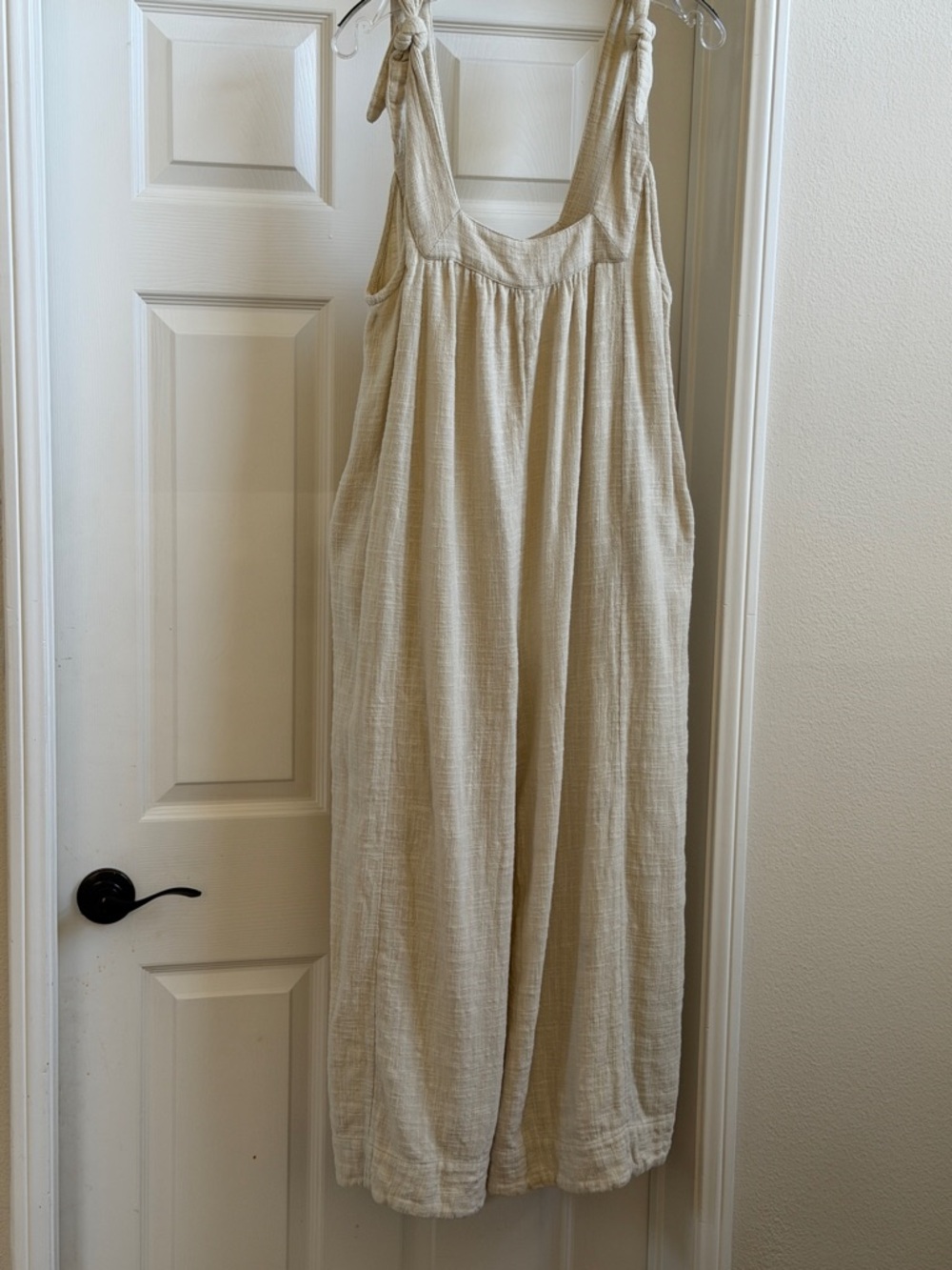 Free People Cream Tie-Strap Jumpsuit 100% Cotton EUC